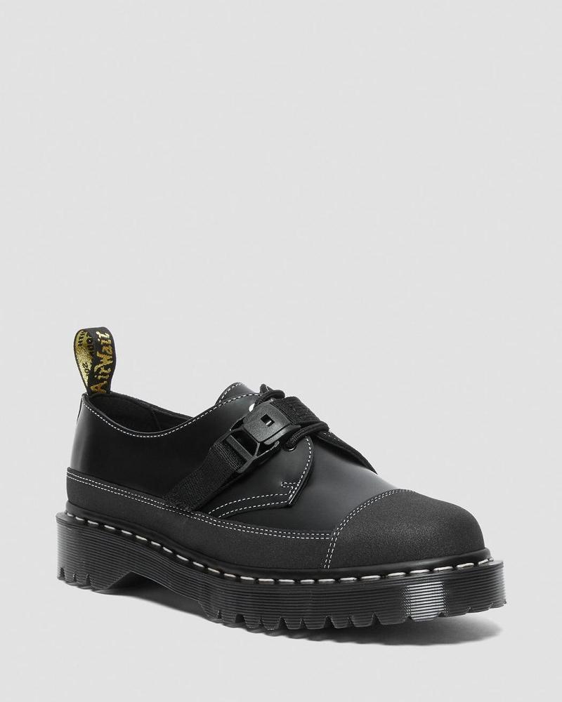 Women\'s Dr Martens 1461 Tech Made in England Buckle Oxfords Shoes Black | AU 375WNB